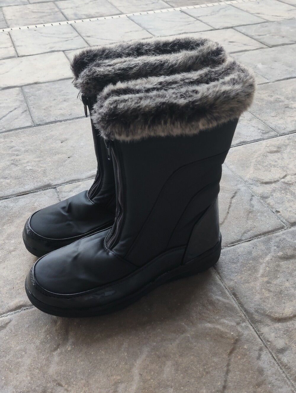 Black Winter Boots with Faux Fur Trim